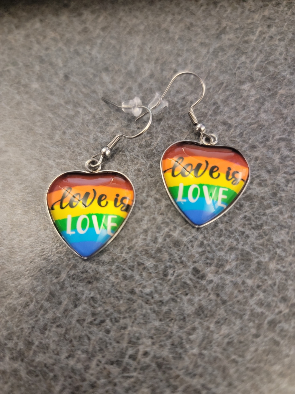 "Love is Love" Rainbow Heart Dangle Earrings